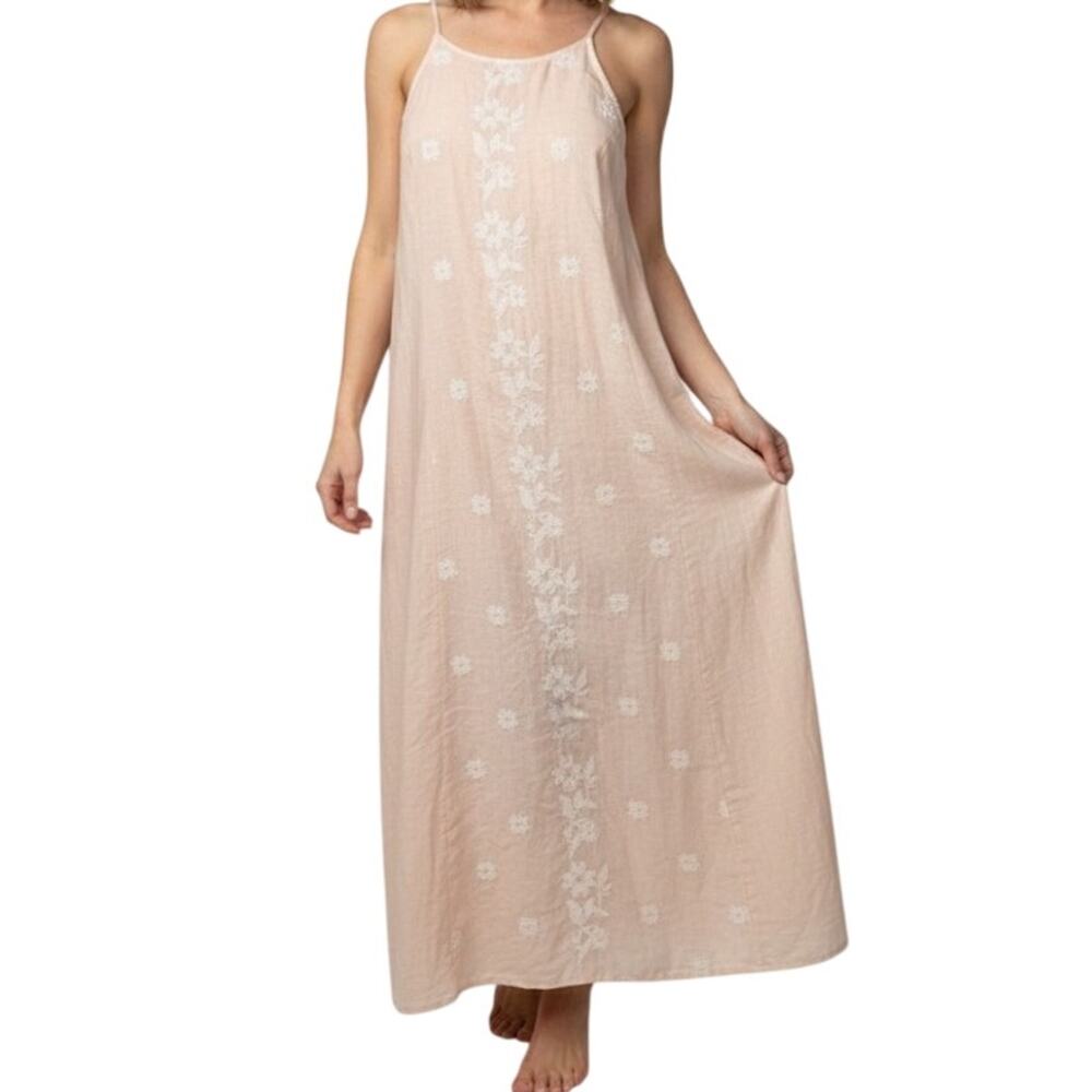 Greek Archaic Kori Peach Linen Maxi Dress Size Small